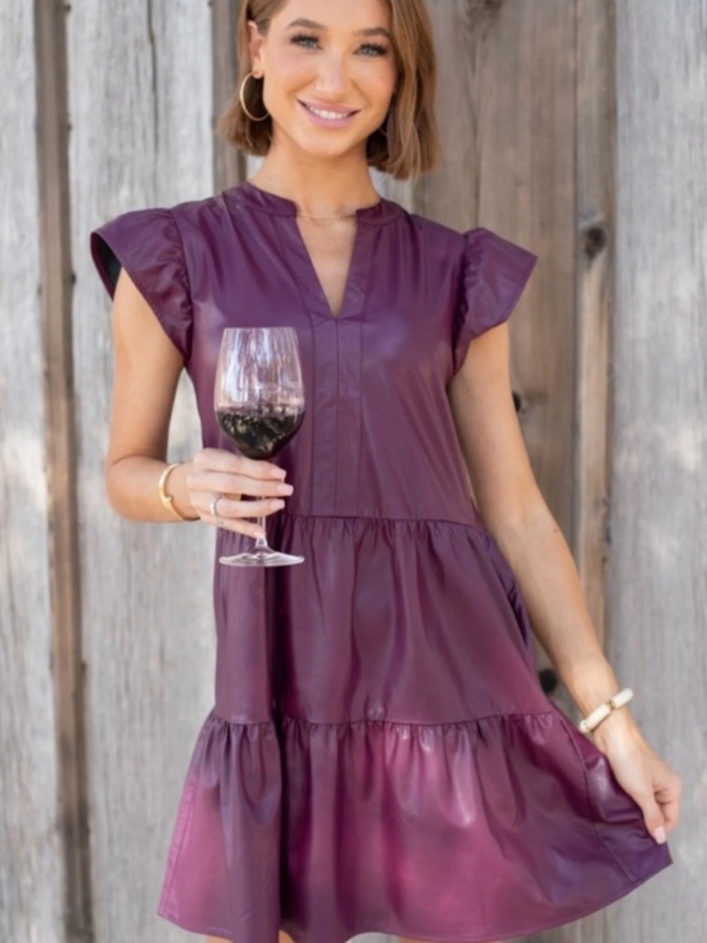 Avara Pinch wine/plum/eggplant faux leather Mini Dress xsmall xs boutique